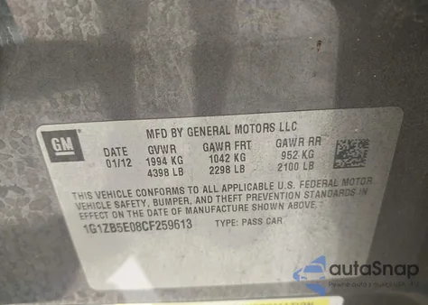 2012 Chevrolet Malibu Ls from USA, damaged, VIN 1G1ZB5E08CF259613